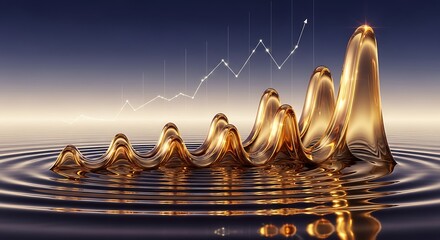 Golden wave formation with upward trending line on rippled water