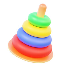 Stacking ring pyramid toy colorful isolated on transparent background. game simple baby concept. creative learning object design. 3D render illustration element