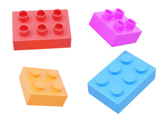 Brick block puzzle colorful isolated on transparent background. kid toy education elements design. 3d rendering illustration