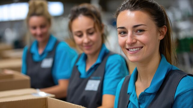 Women working in packaging factory line - Powered by Adobe