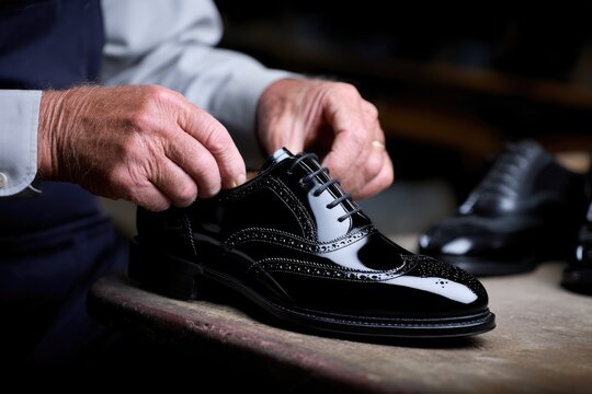 Shoemaker polishing elegant brogue shoe