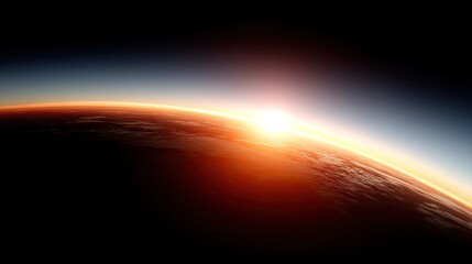 Colors blend beautifully in the sky as the sun rises over the horizon, casting a vibrant glow across the clouds