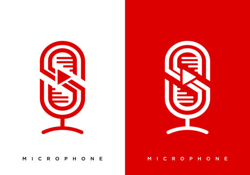 microphone logo icon vector design with play symbol