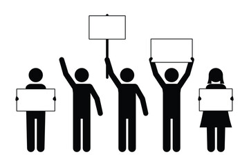 Fototapeta premium Silhouette of Protesting Crowd Vector Icon Set 