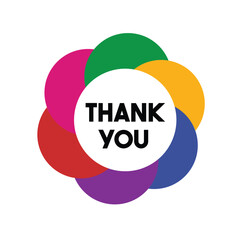 Rainbow coloured pie chart showing text 'Thank You' . Modern calligraphic text for use in greeting card, banner template, postcard. Vector and Illustration.