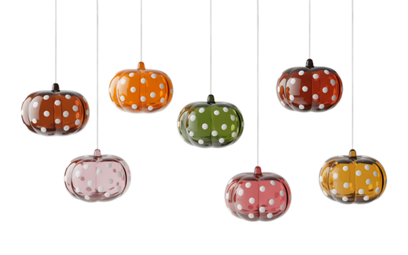 Colorful Glass Pumpkin Hanging Ornaments isolated on transparent background