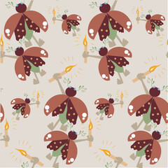 Cute bugs to coloring page seamless pattern. Abstract insect for web, for print pastel color cute fanny vector illustration on beige