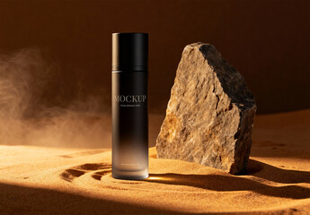 Luxury Perfume Packaging Template with Stone Framing and Sand Ripples