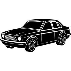 Fototapeta premium Clean black silhouette illustration of a modern car isolated on a white background perfect for automotive themes