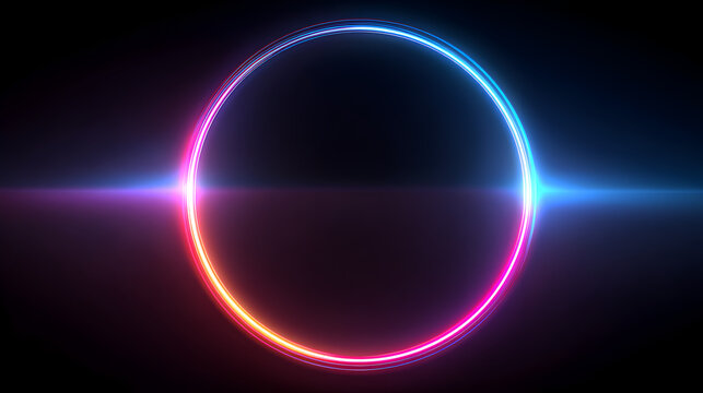 Vibrant neon ring pulsates with electric energy, creating a futuristic portal effect against a dark, mysterious background, ideal for tech and gaming.