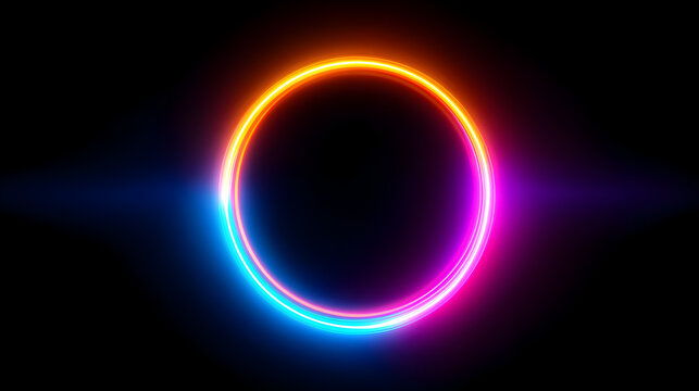 Vibrant neon ring pulsates with electric energy, creating a futuristic portal effect against a dark, cosmic background.