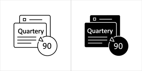 Quarterly report icon with 90 indicator, available in outline and solid black versions