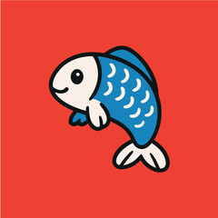A funny cartoon fish vector illustration with a cute smile and happy character design