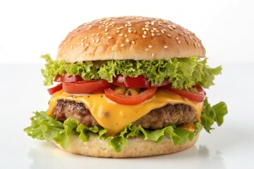 Delicious Cheeseburger With Fresh Toppings and Sesame Seed Bun