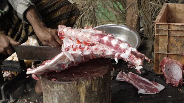Masterful Meat Preparation - Beef Cutting in Action