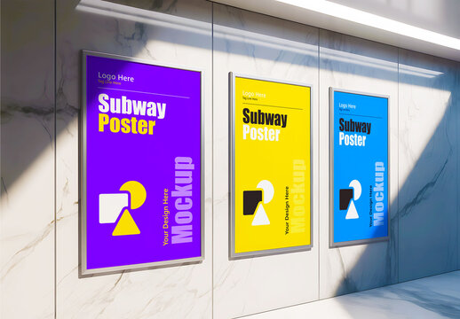 Modern Subway Poster Mockup on Wall