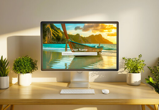 Professional Desktop Computer Mockup on Minimalist Desk