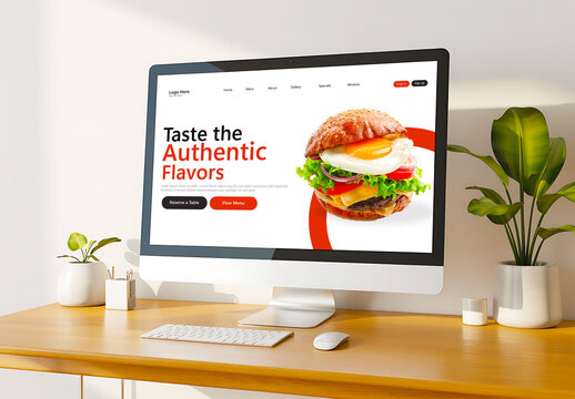 Realistic Desktop Computer Mockup on Minimal Workspace