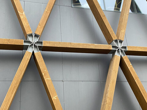 Beam Connector or Structural Connector. Wooden beam construction. Design elements. Architectural framework with structural timber.