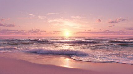 modern detailed professional high quality serene beach sunset pastel skies and gentle waves