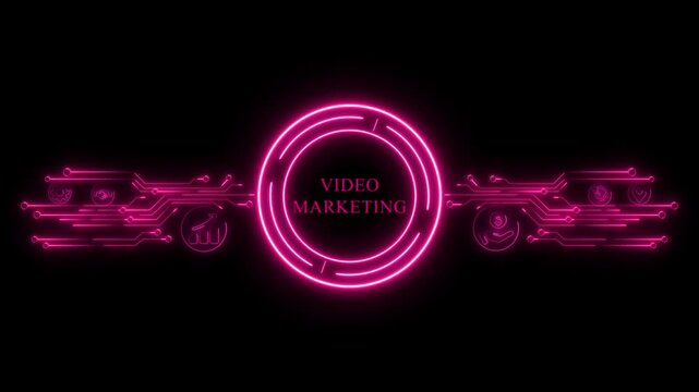 Video Marketing Neon Circuit Board Technology Concept . Neon business, Technology and network concept.