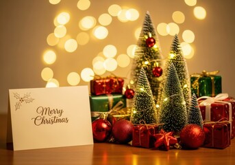 Festive christmas scene with gifts and twinkling lights