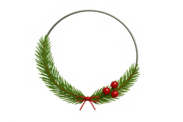 Christmas wreath design featuring fir branches, red berries and ribbon on a transparent background, winter holiday decoration
