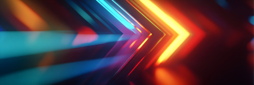 Dynamic abstract background with glowing neon arrows in vibrant blue and orange, perfect for technology and future concepts.