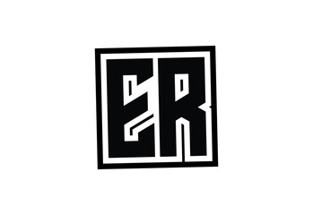 ER Modern Monogram Logo Design with Bold Geometric Shape and Minimal Frame.