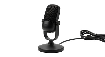 Black Desktop Microphone with Stand and Cable graphic isolated on a transparent background