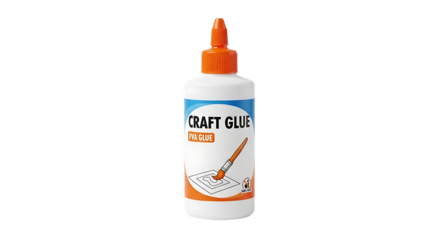 Bottle of Craft PVA Glue with Orange Cap and Brush Icon isolated on a transparent background