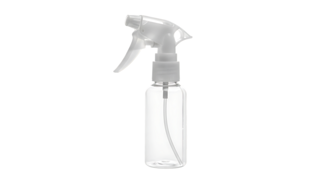 Clear plastic spray bottle with trigger sprayer transparent isolated on a transparent background