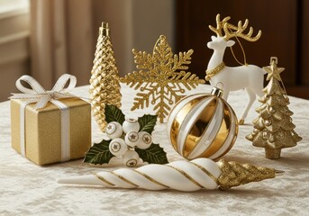 Elegant gold and white christmas decorations display