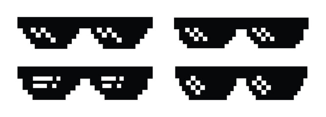 Pixel art thug life glasses icon, black and white cool shades symbol style, vector illustration