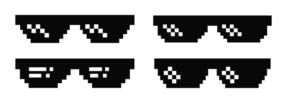 Pixel art thug life glasses icon, black and white cool shades symbol style, vector illustration