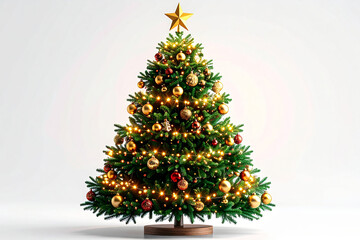 Obraz premium Festive Christmas tree vector illustration with star and ball decoration isolated on a white background for your winter holiday celebration