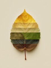 Colorful leaf art displays a gradient of natural hues and textures in an innovative and creative arrangement