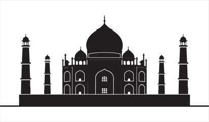 Famous Landmark of India &ndash; Taj Mahal Architectural Silhouette for Travel and Heritage Design