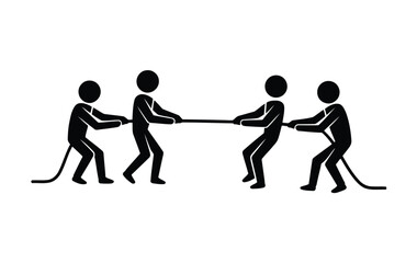 Black Silhouettes of Two Teams Engaging in a Tug of War on White