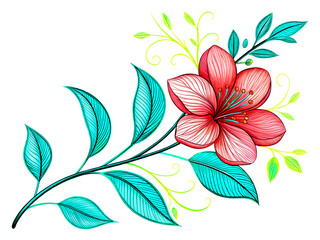 An elegant vector floral illustration of an abstract spring pattern with pink flowers and leaf design for a nature wallpaper