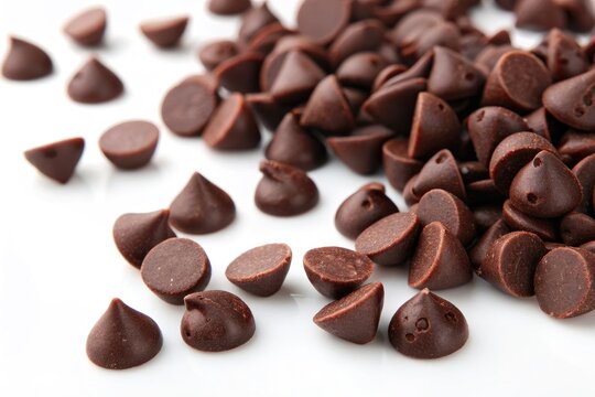 Dark Chocolate Chips Scattered on a Clean Surface for Baking and Desserts - Powered by Adobe