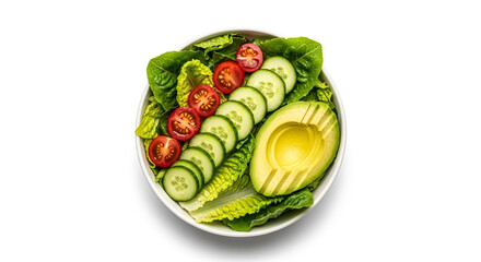 Fresh salad with lettuce avocado tomatoes and cucumbers in bowl