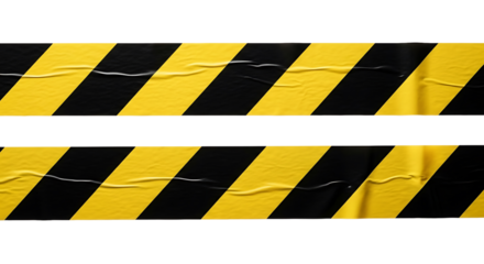 Yellow and black hazard warning tape stripes, isolated on transparent background