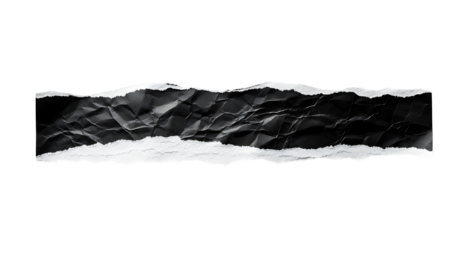 Torn black paper strip isolated on transparent background