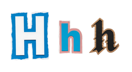 Uppercase and lowercase letter h in different fonts and styles isolated on transparent background