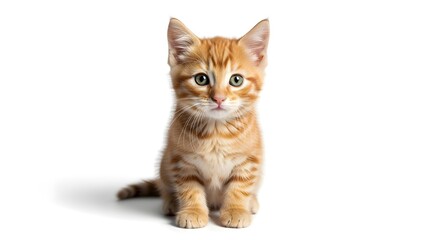 Ginger Kitten with Striking Eyes Posing in Studio Against Bright White Backdrop
