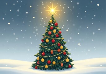 Decorated christmas tree in a snowy winter landscape