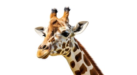 Magnificent Giraffe Portrait A Detailed Look at the Graceful Animal Against a White Backdrop