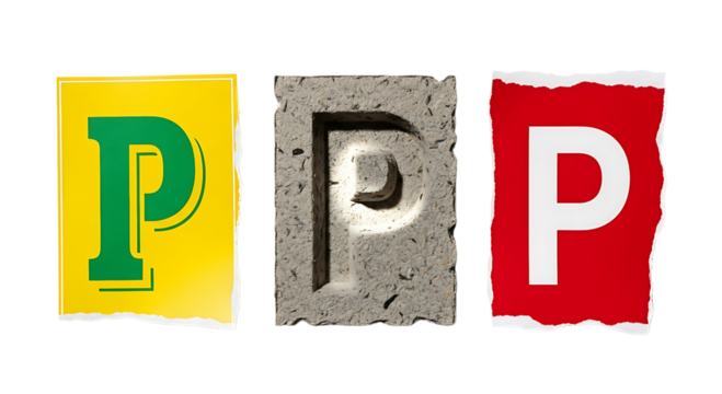 Three different representations of the letter p isolated on transparent background