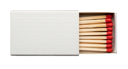 Box of matches with red tips, isolated on transparent background